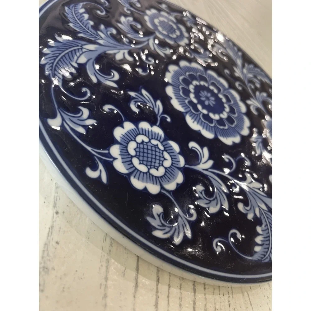 Vtg Pier 1 Mandarin Cobalt Blue White Floral Porcelain 8.25